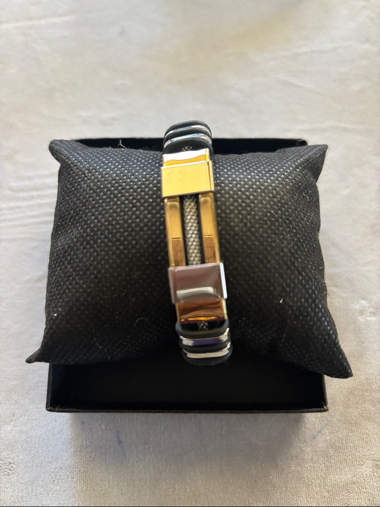 Men's Black And Silver Multi-Strand Steel Accent Bracelet